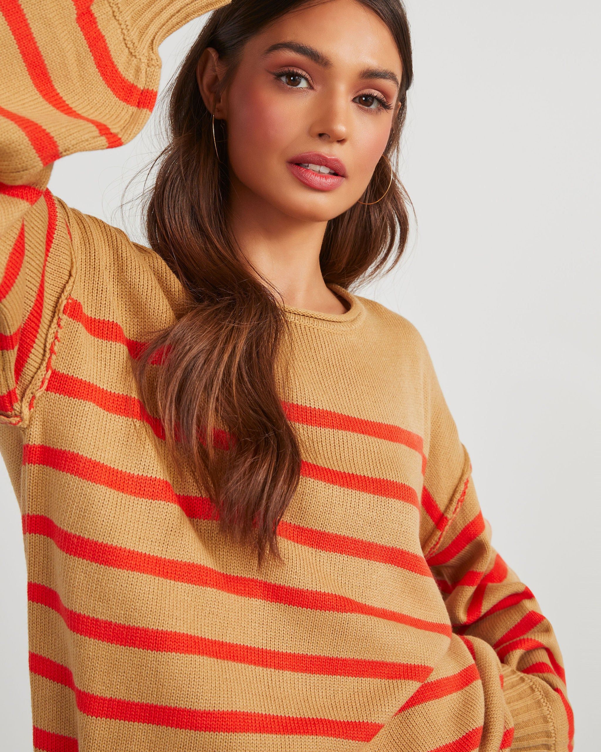 Wittman Striped Pullover Sweater - Taupe/Coral - SALE sold by Vici product image thumbnail 2