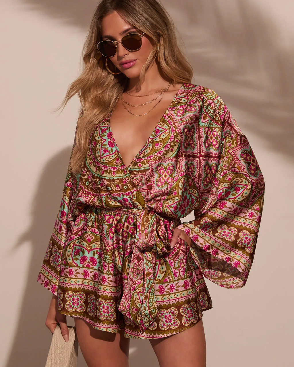 Jayden Printed Satin Romper sold by Vici