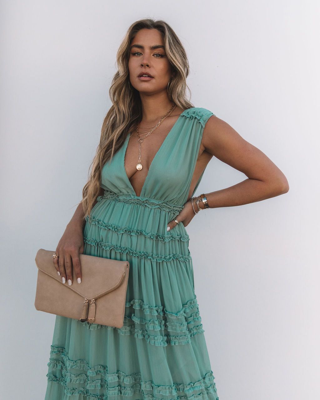 Dance On Air Ruffle Tiered Maxi Dress - Sage - FINAL SALE sold by Vici product image thumbnail 6