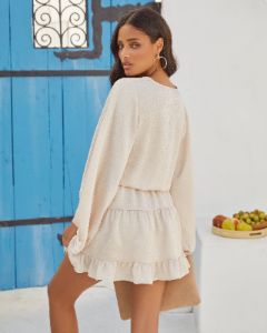 Paros Textured Satin Balloon Sleeve Dress - Champagne - SALE sold by Vici