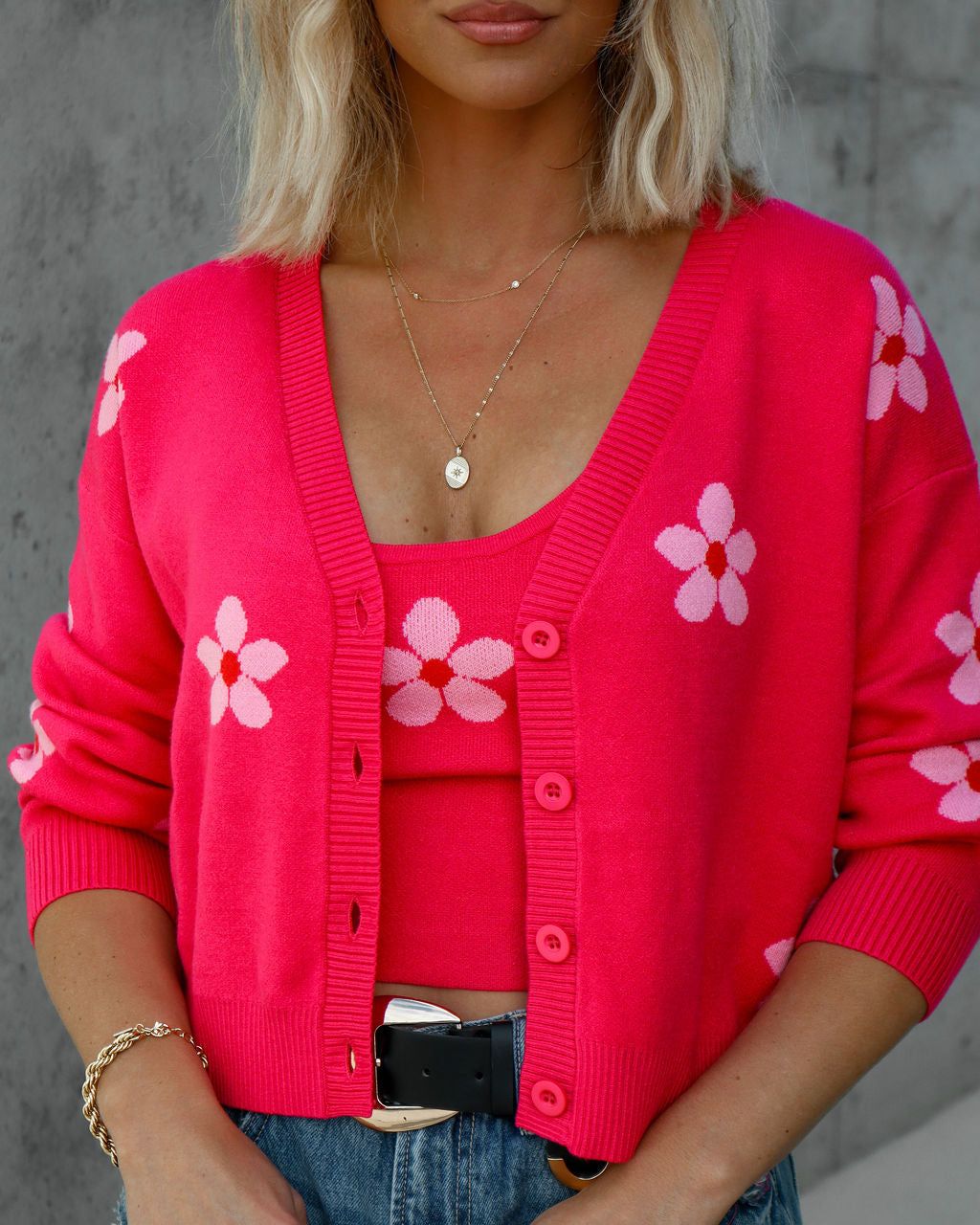 Sweetest Daisy Knit Tank Top - Fuchsia - FINAL SALE sold by Vici product image thumbnail 2