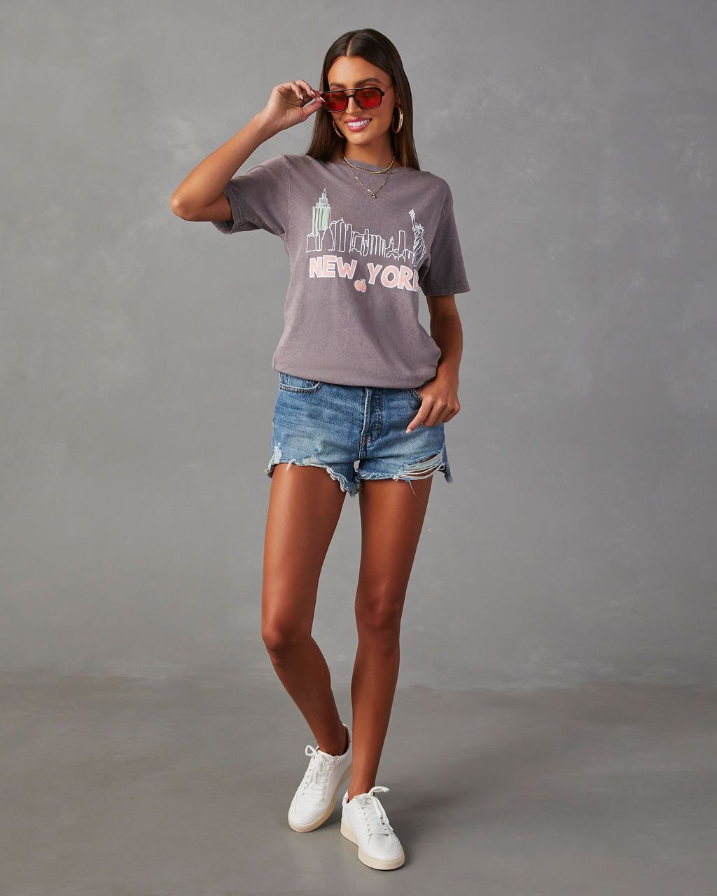 New York Skyline Cotton Tee - Charcoal - FINAL SALE sold by Vici product image thumbnail 3