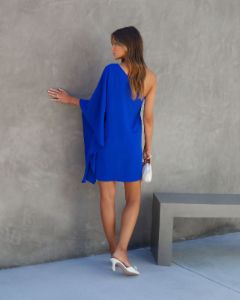Side To Side One Shoulder Statement Dress - Royal Blue - SALE sold by Vici