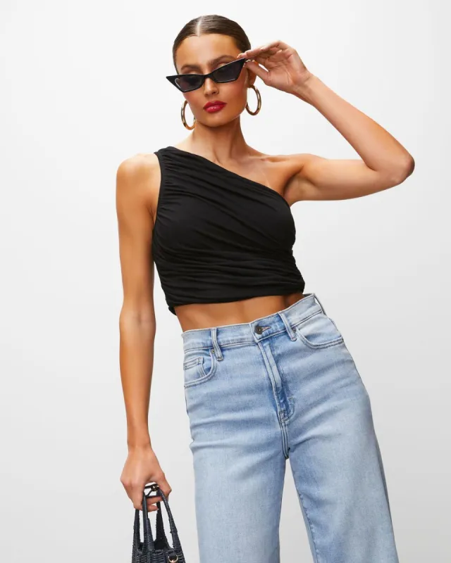 Alara Draped One Shoulder Crop Top - Black - FINAL SALE sold by Vici