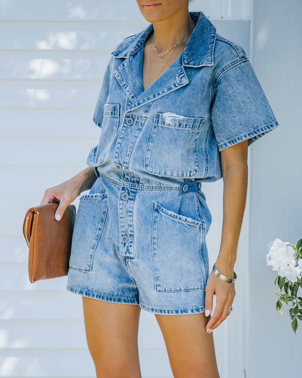Never Better Pocketed Denim Romper - FINAL SALE sold by Vici product image thumbnail 5