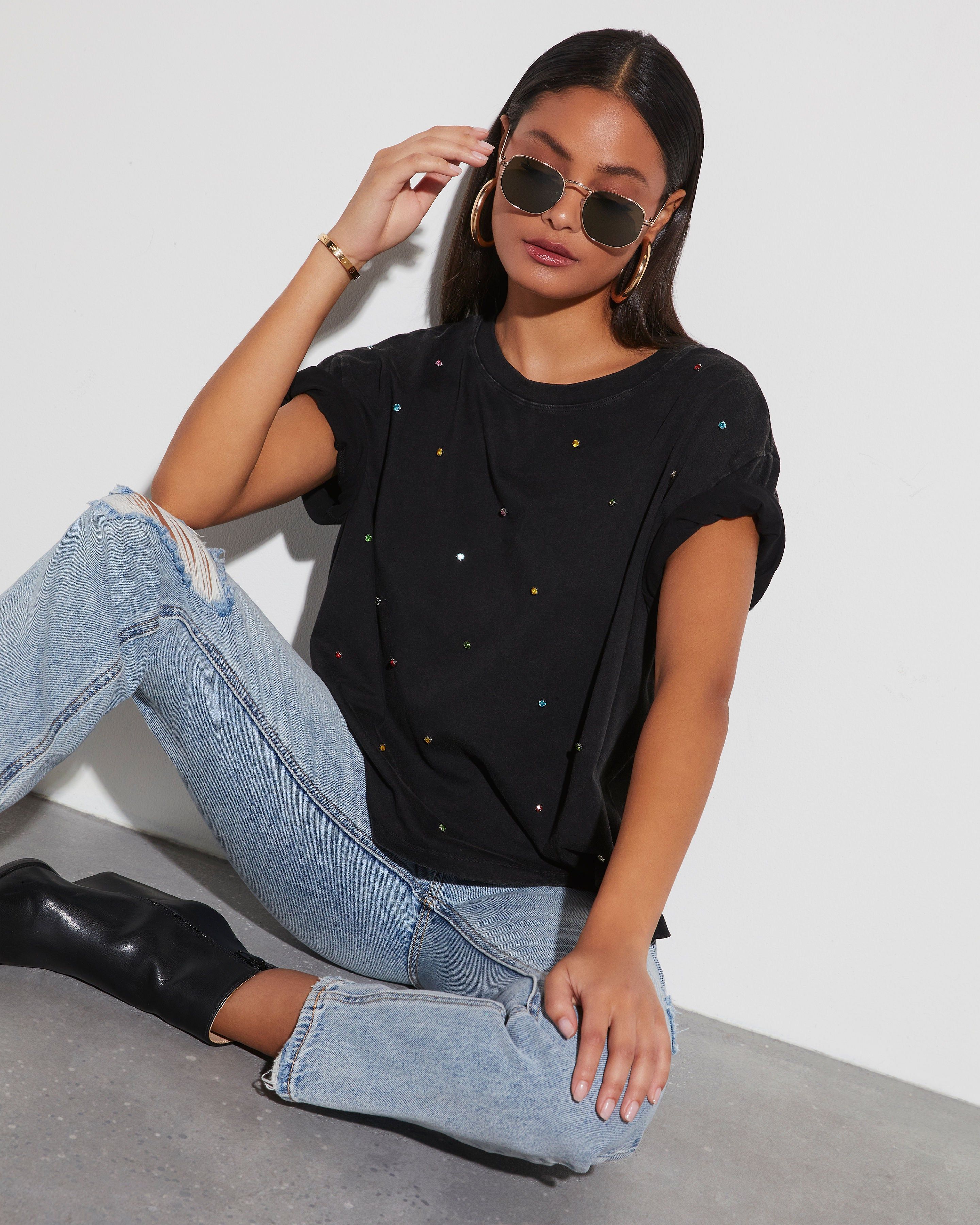 Carmelita Rhinestone Embellished Crew Neck Tee sold by Vici product image thumbnail 5