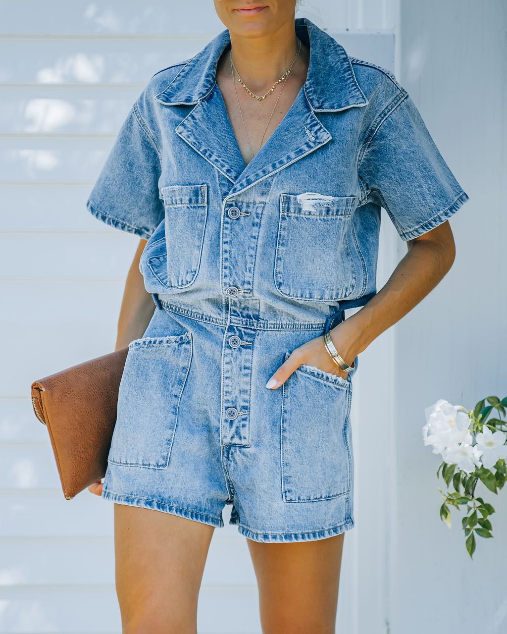 Never Better Pocketed Denim Romper - FINAL SALE sold by Vici product image thumbnail 3