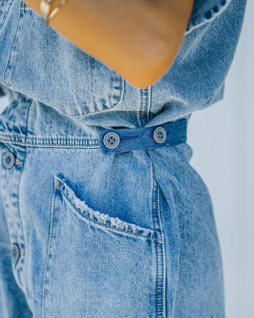 Never Better Pocketed Denim Romper - FINAL SALE sold by Vici product image thumbnail 4