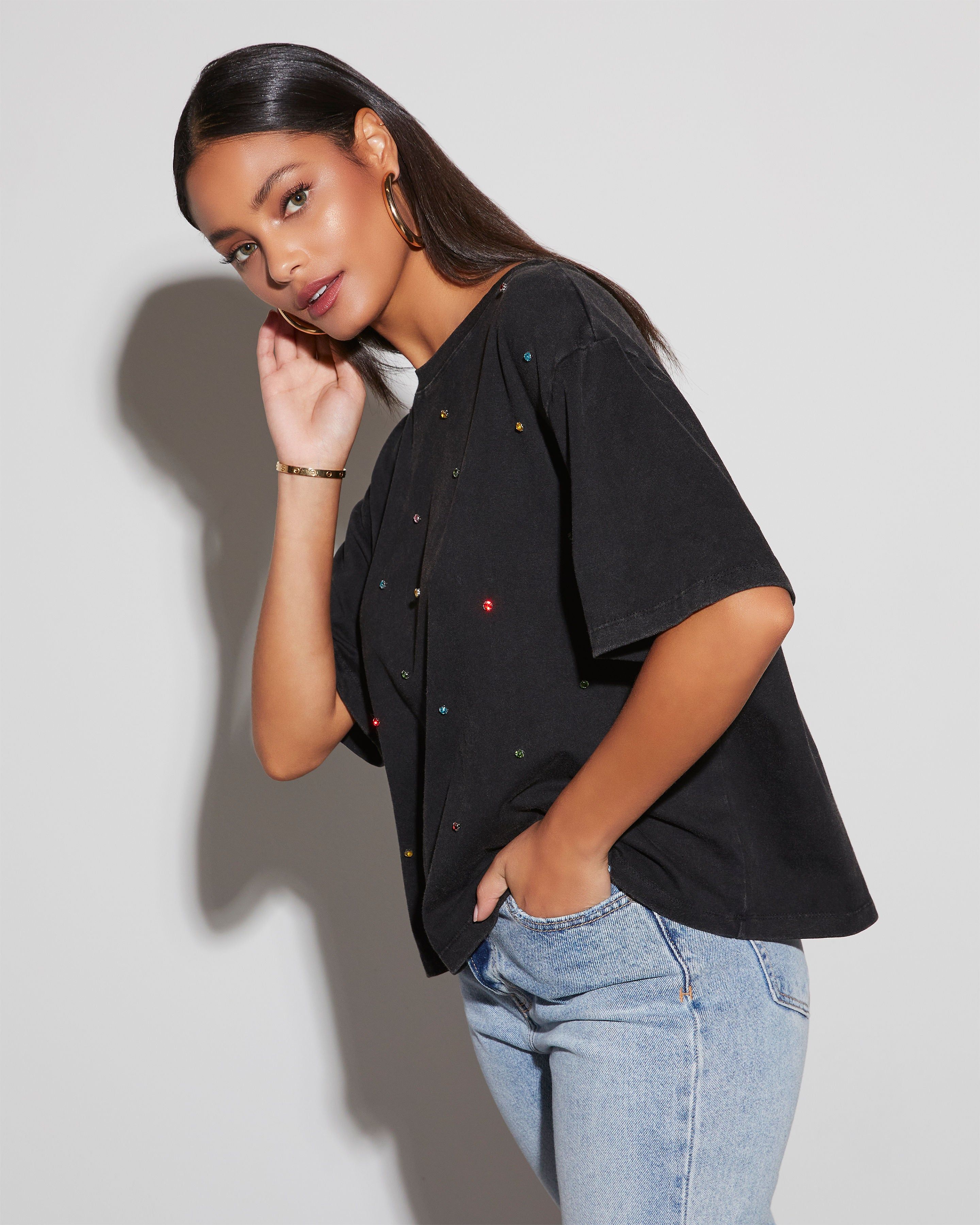 Carmelita Rhinestone Embellished Crew Neck Tee sold by Vici product image thumbnail 3