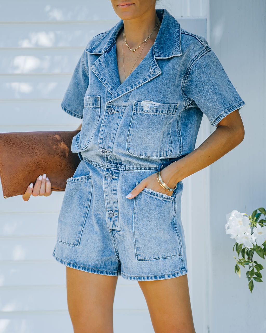 Never Better Pocketed Denim Romper - FINAL SALE sold by Vici product image thumbnail 8