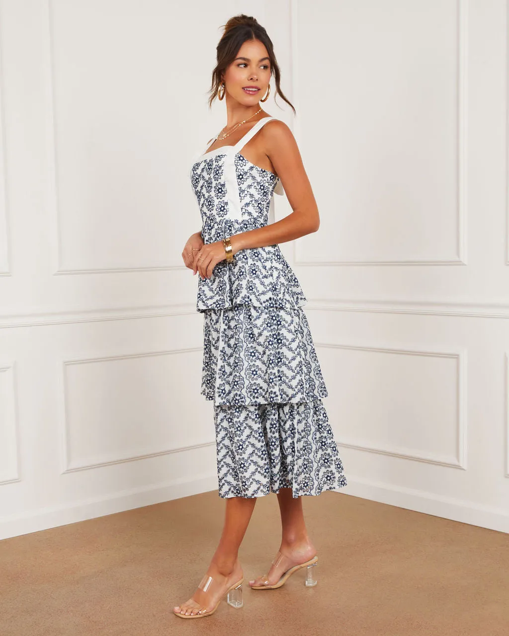 Sparrow Cotton Eyelet Tiered Midi Dress sold by Vici product image thumbnail 4