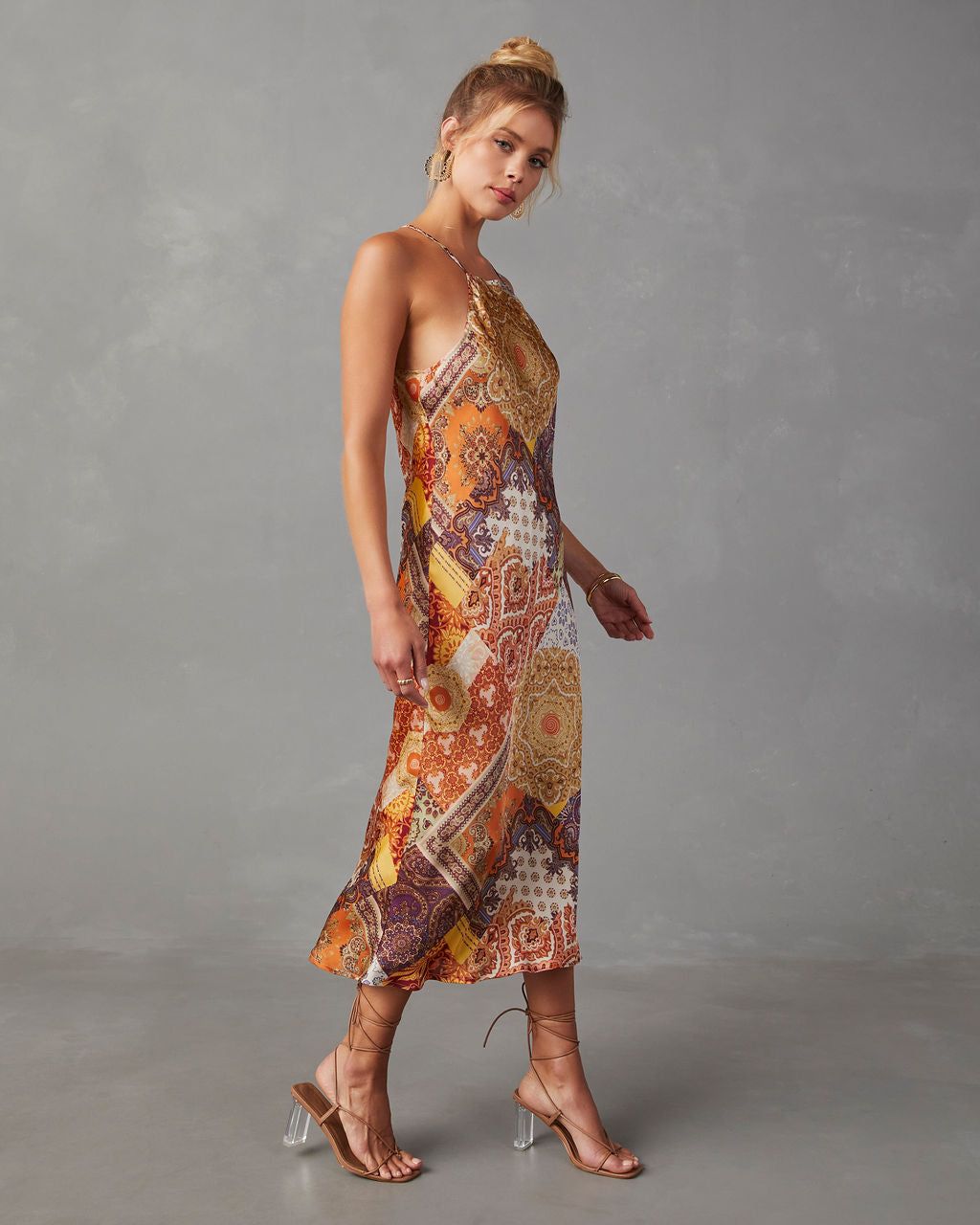 Golden Summer Dream Satin Midi Dress sold by Vici product image thumbnail 3