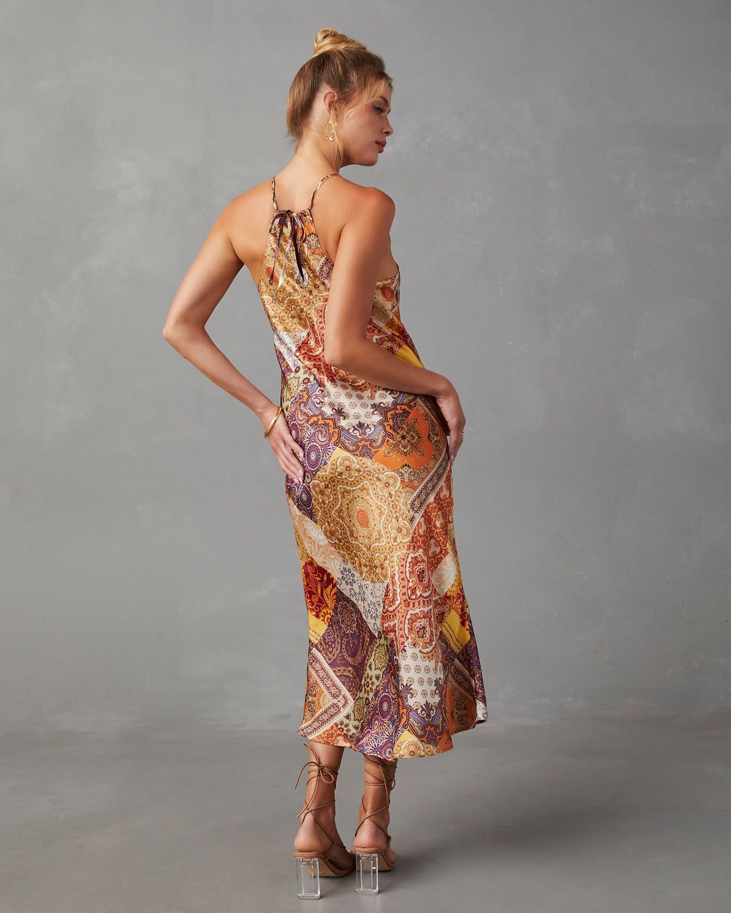 Golden Summer Dream Satin Midi Dress sold by Vici product image thumbnail 4