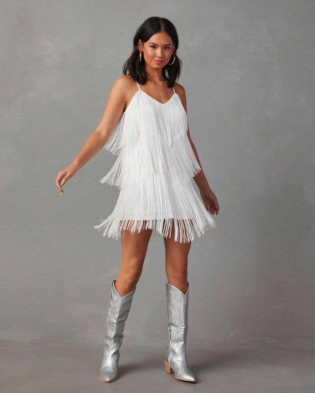 Rodeo Nights Fringe Mini Dress - White - SALE sold by Vici product image thumbnail 5