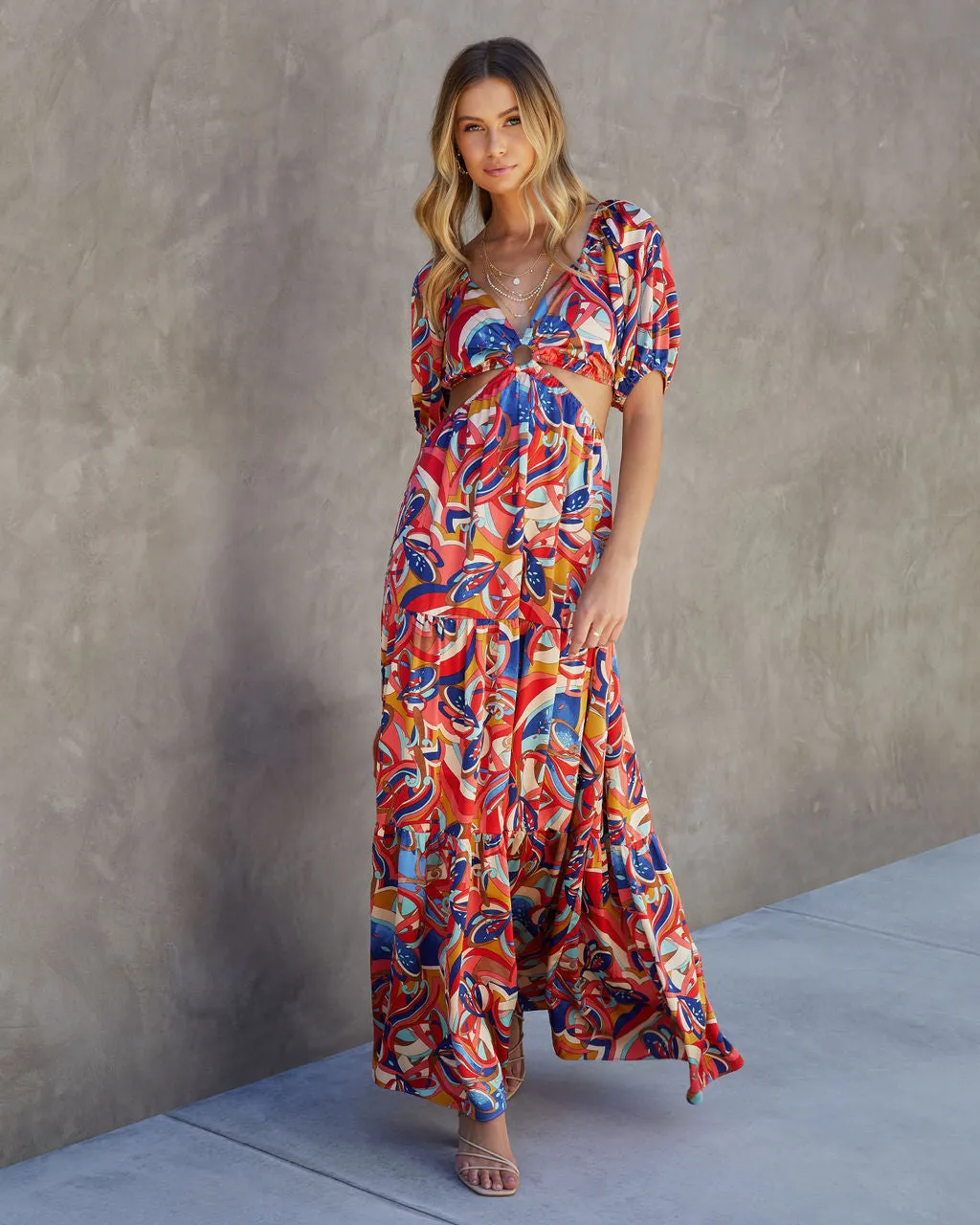 Roma Satin Printed Side Cutout Maxi Dress sold by Vici product image thumbnail 4