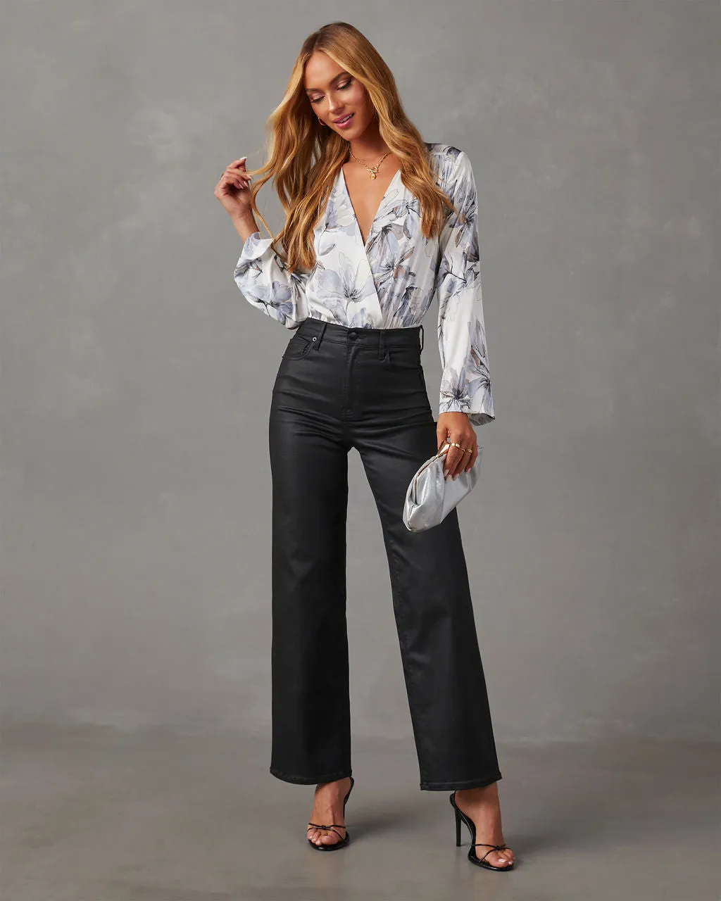 Nattie Satin Floral Long Sleeve Bodysuit sold by Vici product image thumbnail 2