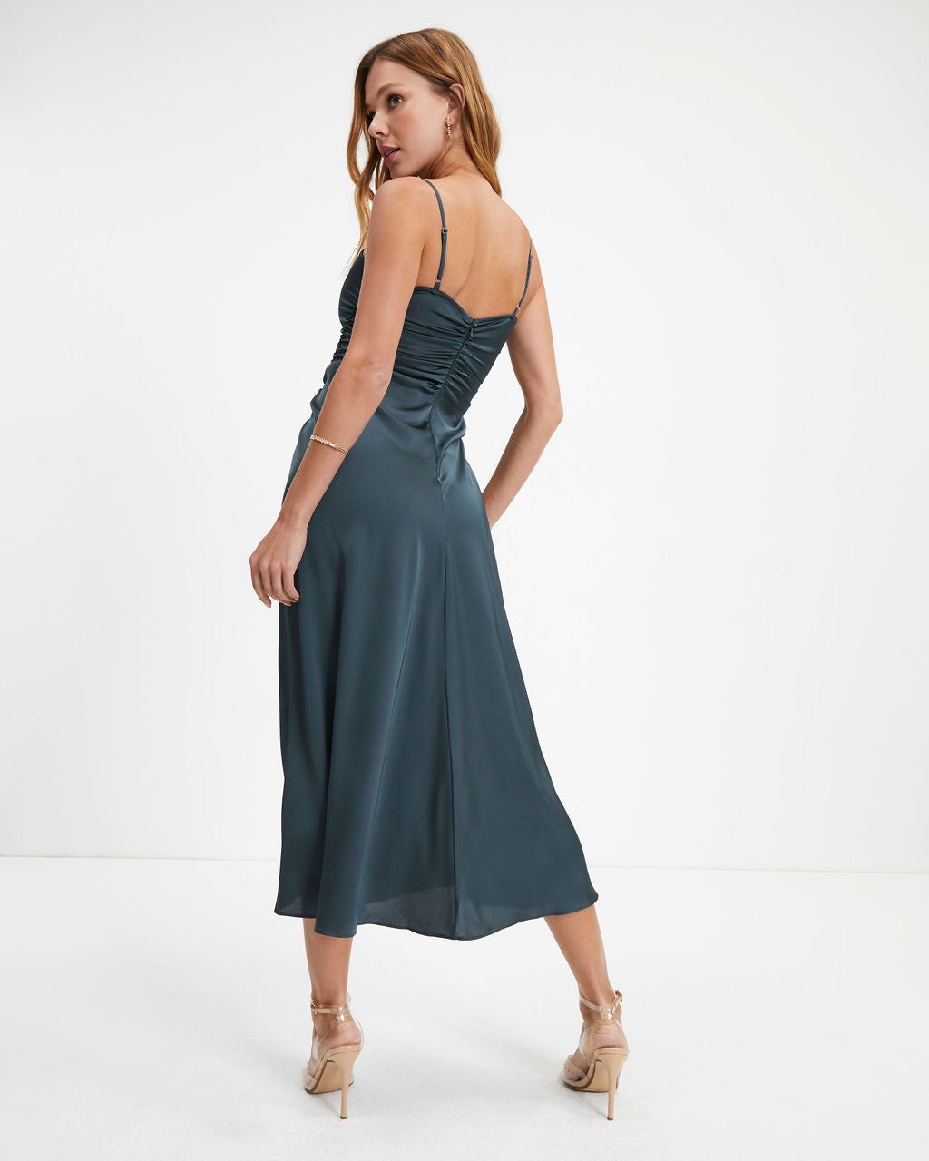 Luxe Doll Satin Drape Slit Midi Dress sold by Vici product image thumbnail 4