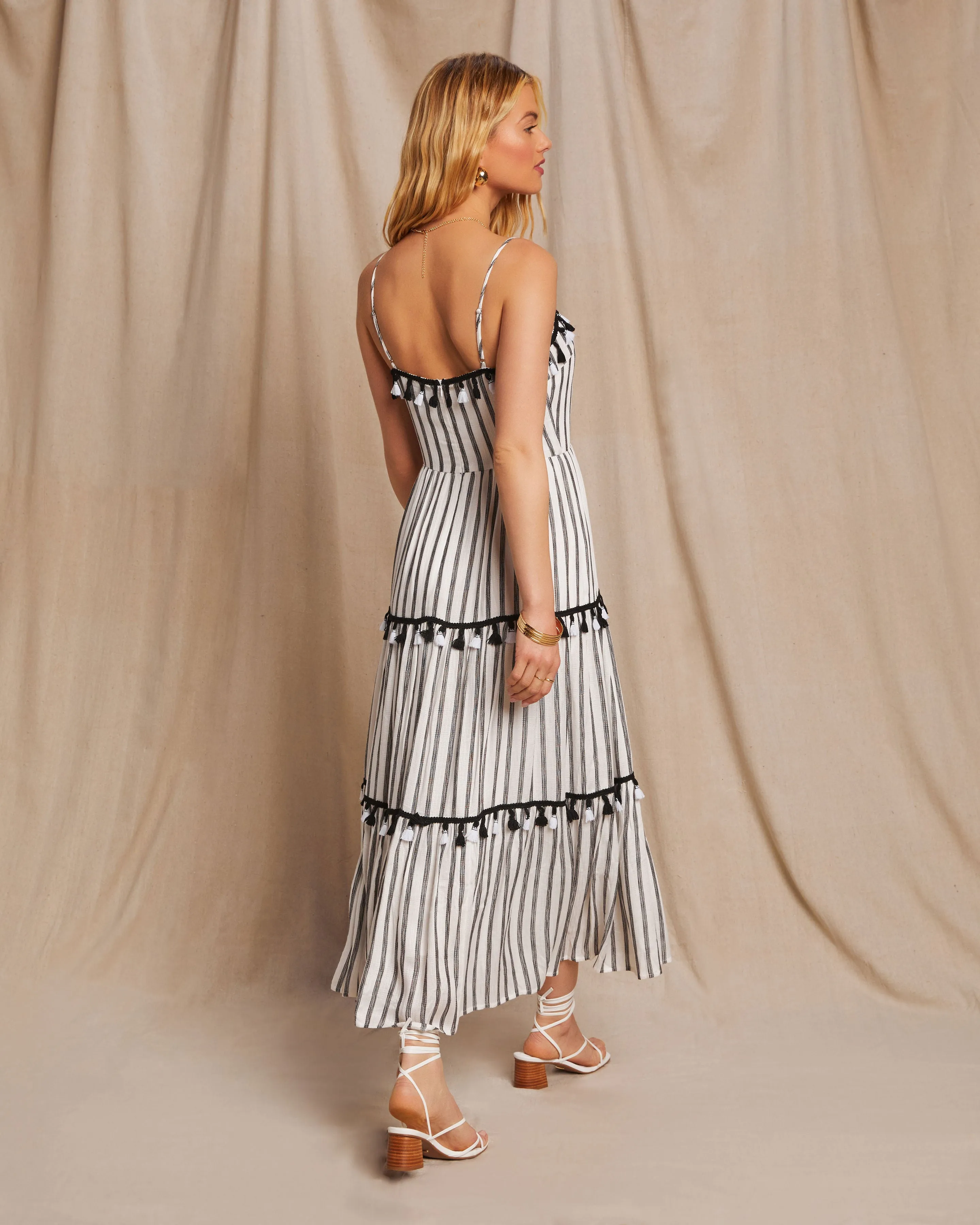 Paislee Tassel Striped Tiered Midi Dress sold by Vici product image thumbnail 5