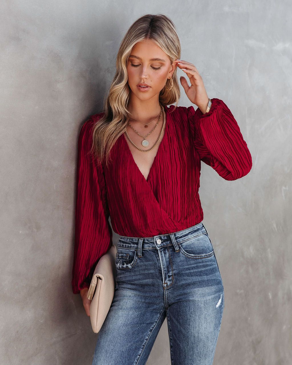 Salma Plisse Drape Bodysuit sold by Vici