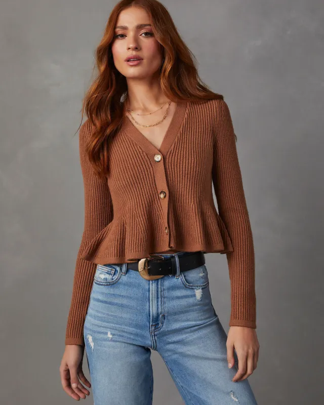 Stewart Peplum Button Front Sweater sold by Vici