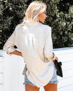 Kingdom Satin Embossed Button Down Blouse - Champagne - FINAL SALE sold by Vici