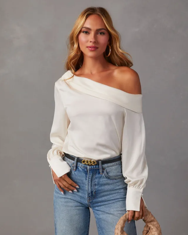 Runway Girl Satin Off Shoulder Top sold by Vici