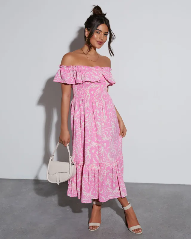 Levana Printed Off The Shoulder Midi Dress sold by Vici