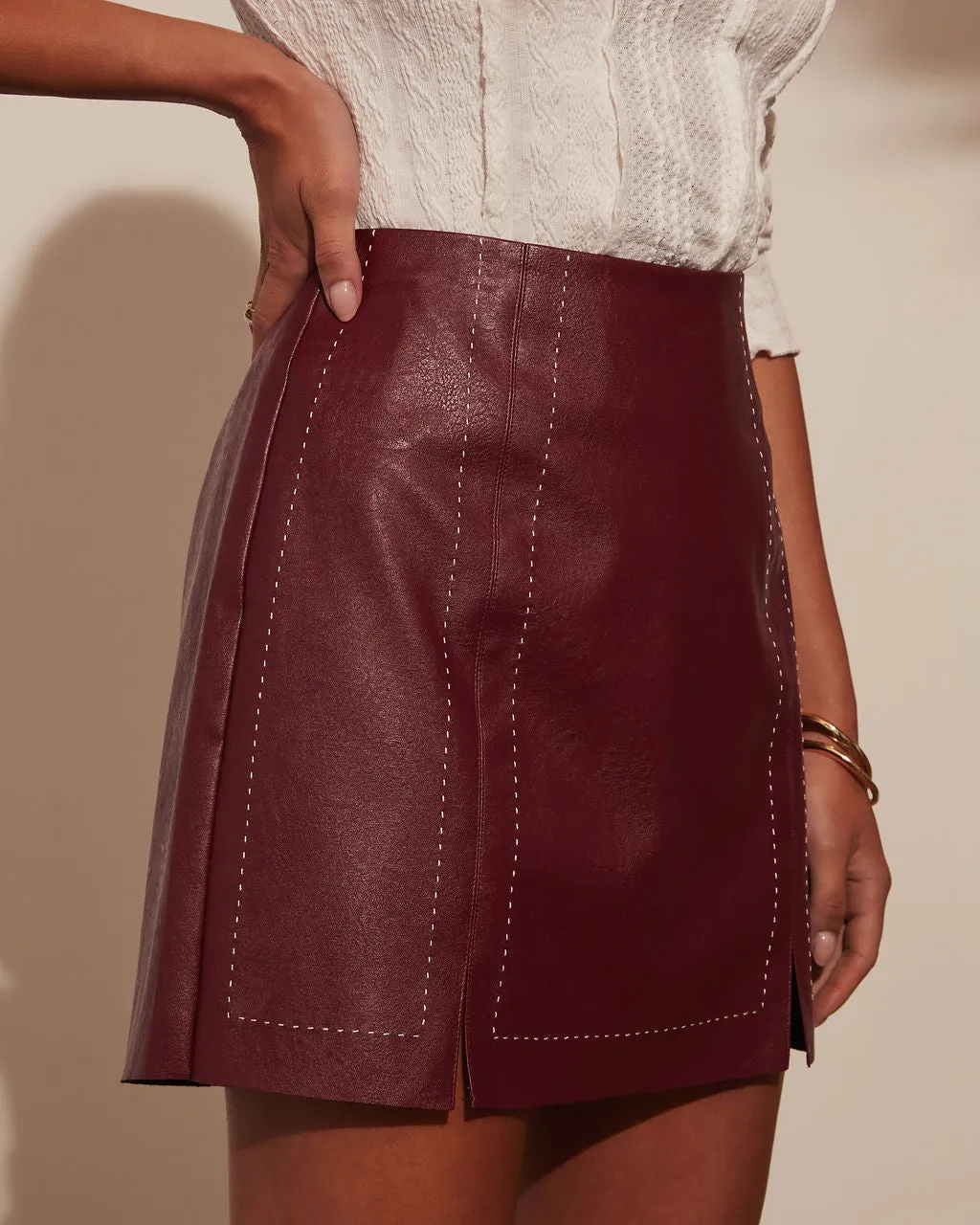 Wynne Faux Leather Mini Skirt sold by Vici