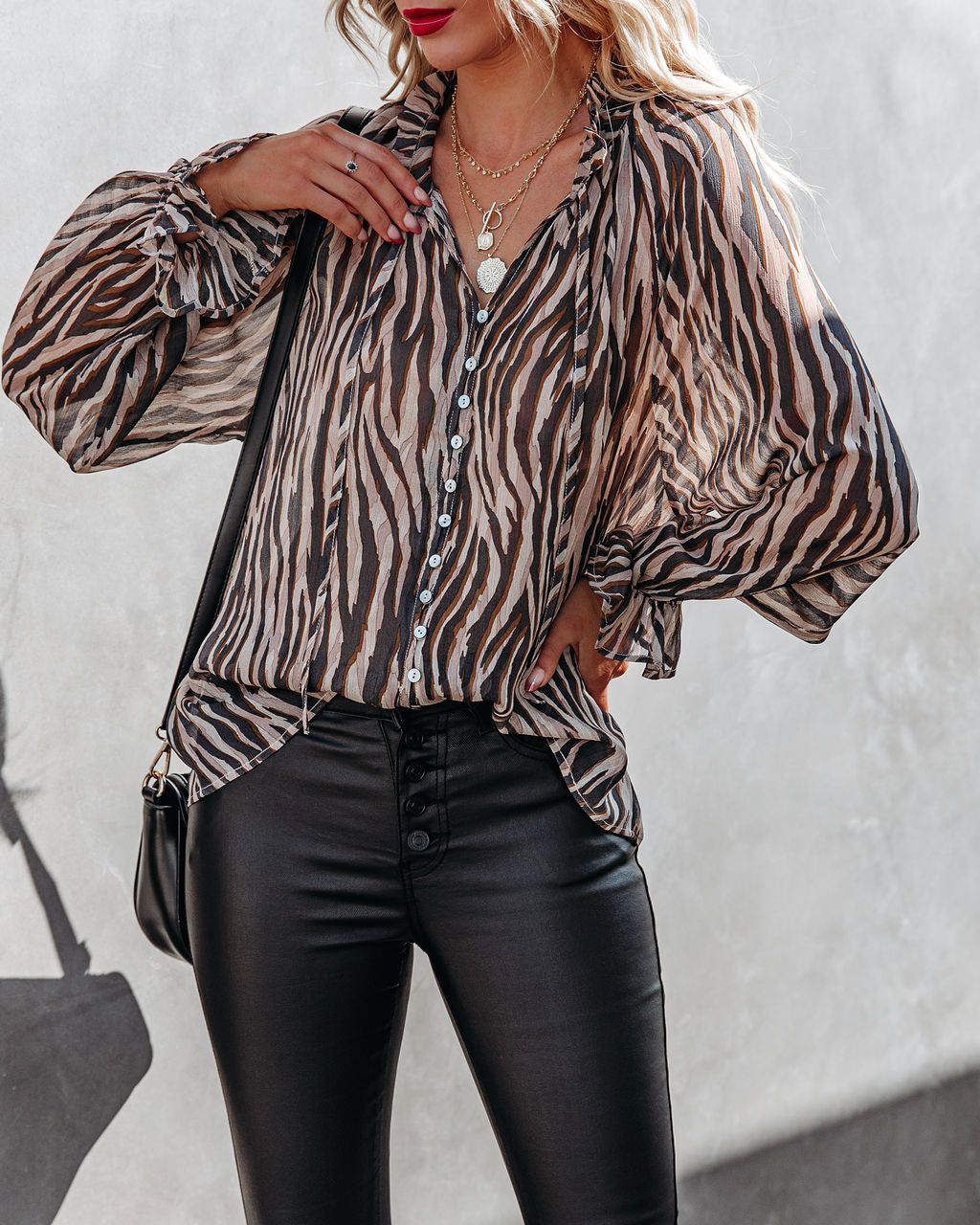 Tustin Printed Button Down Ruffle Blouse - FINAL SALE sold by Vici product image thumbnail 7