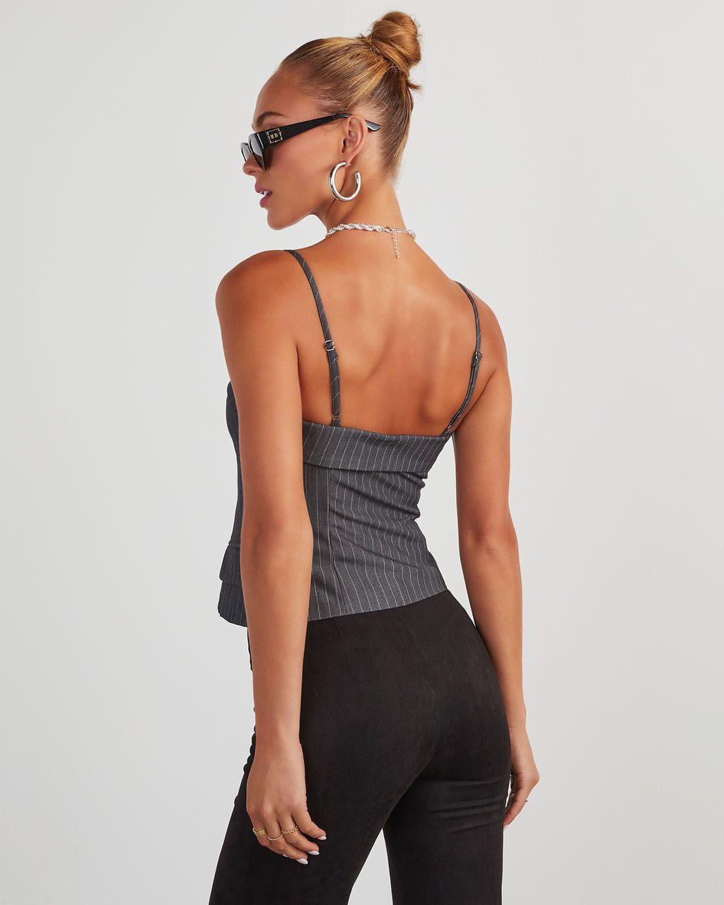 Annie Pinstripe Button Front Bustier Top - Charcoal sold by Vici product image thumbnail 4