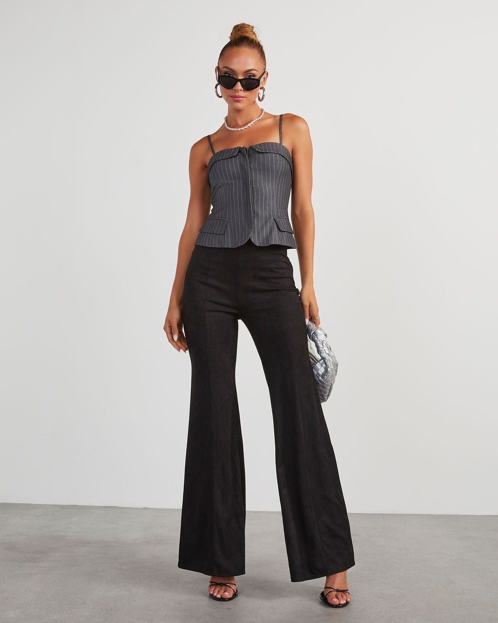 Annie Pinstripe Button Front Bustier Top - Charcoal sold by Vici product image thumbnail 2