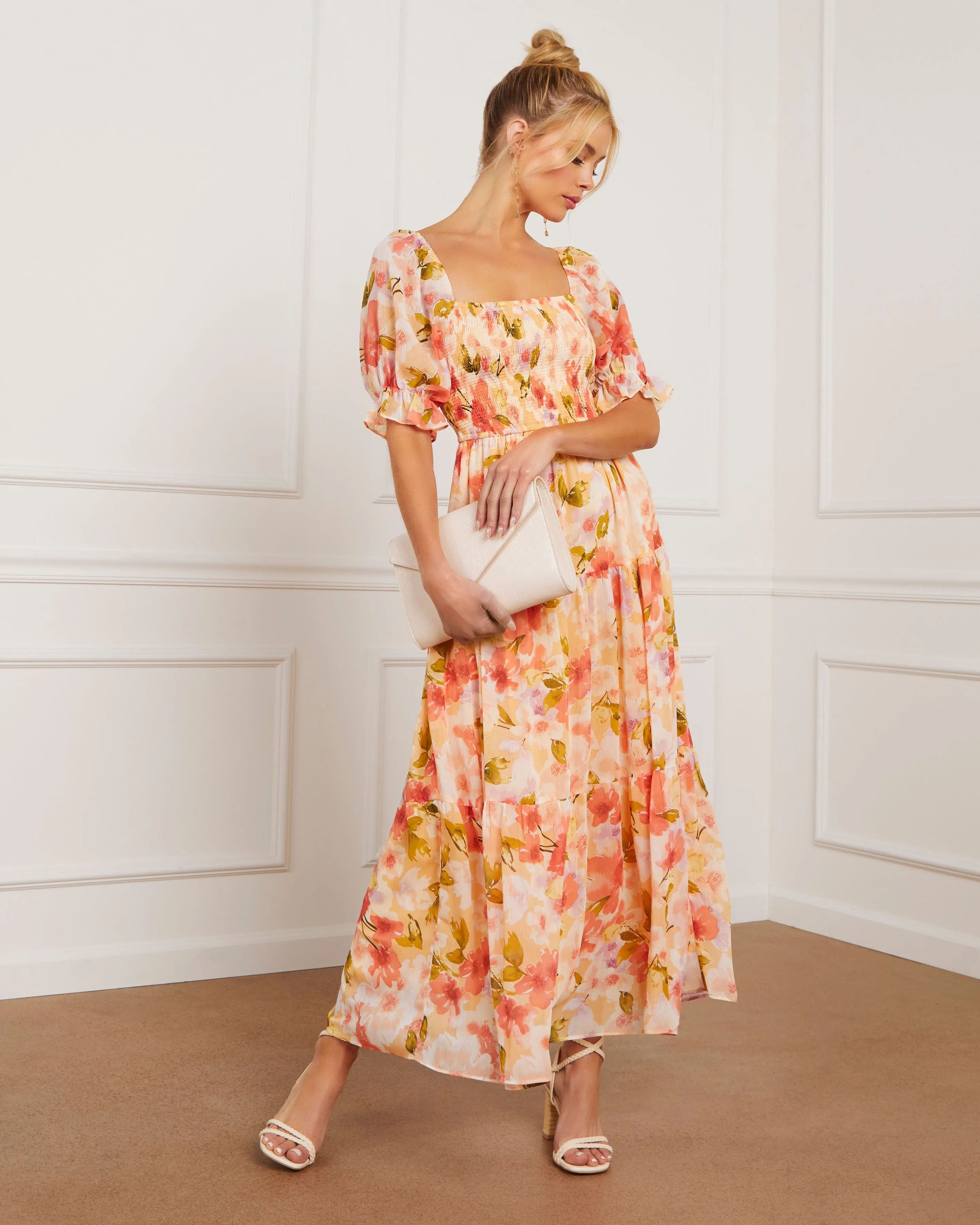 Floral Fantasy Skies Smocked Tiered Puff Sleeve Maxi Dress sold by Vici product image thumbnail 3