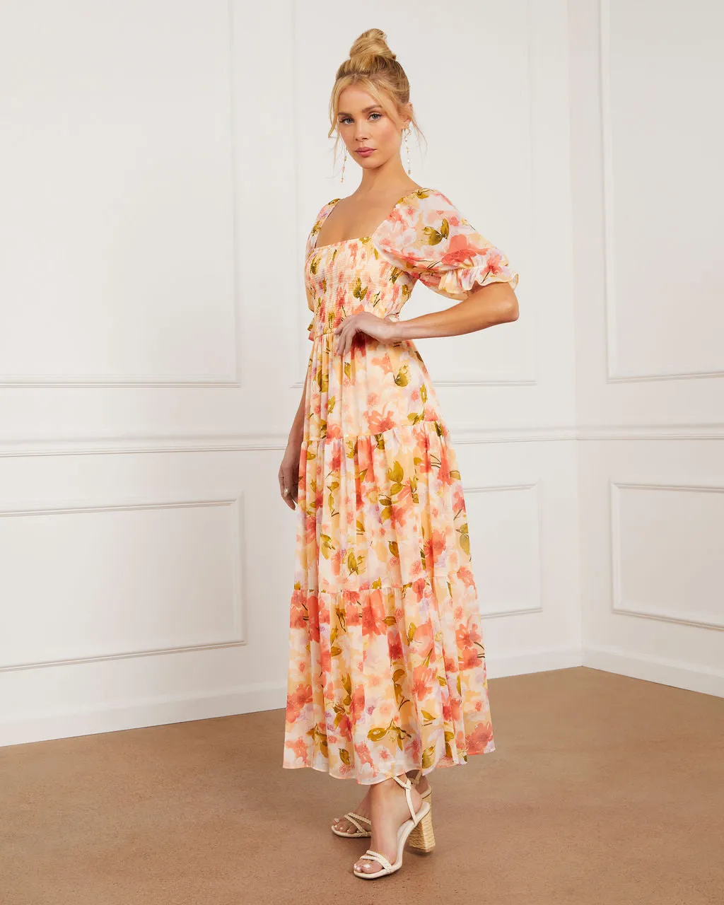 Floral Fantasy Skies Smocked Tiered Puff Sleeve Maxi Dress sold by Vici product image thumbnail 5