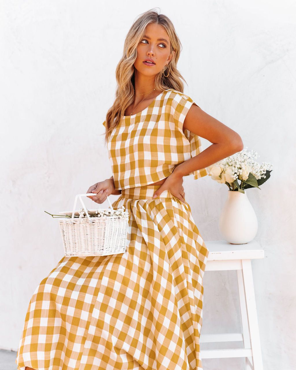 Athina Cotton Blend Gingham Crop Top - Mustard - LAST CHANCE sold by Vici product image thumbnail 9