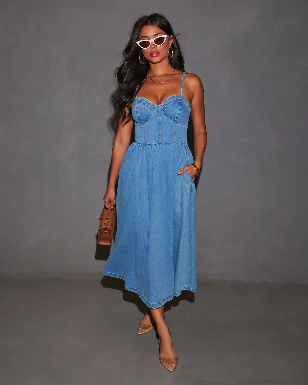 Vienna Voyage Denim Midi Dress sold by Vici product image thumbnail 5