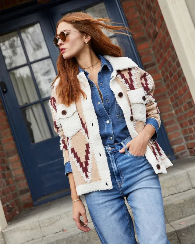 Sweeney Contrast Sherpa Trim Shacket sold by Vici