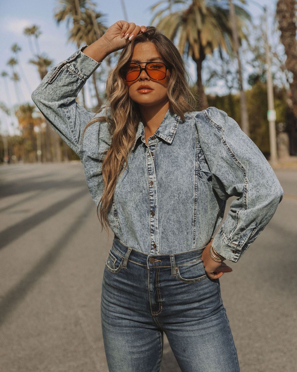 Express Yourself Cotton Mineral Wash Button Down Top sold by Vici