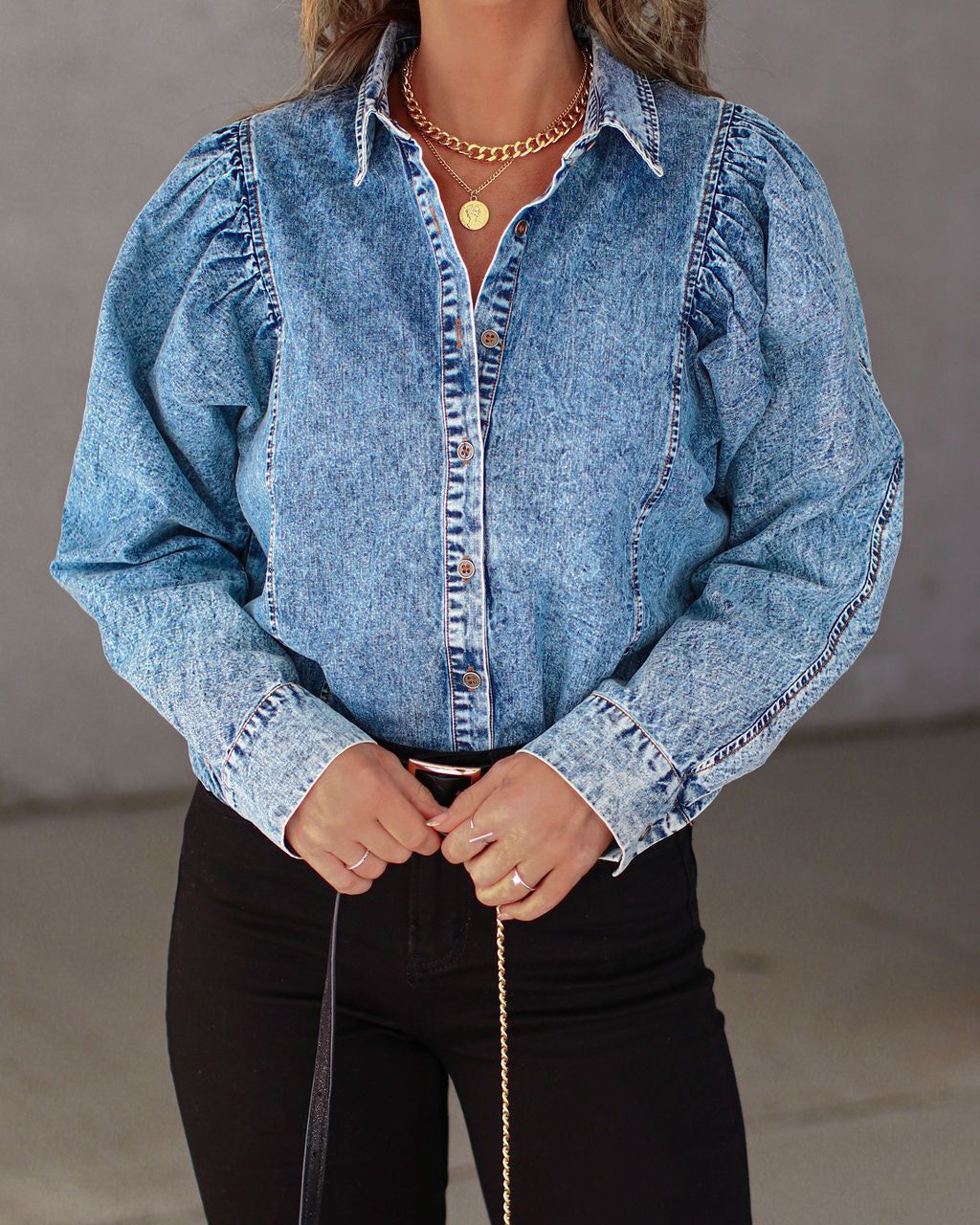 Express Yourself Cotton Mineral Wash Button Down Top sold by Vici product image thumbnail 3