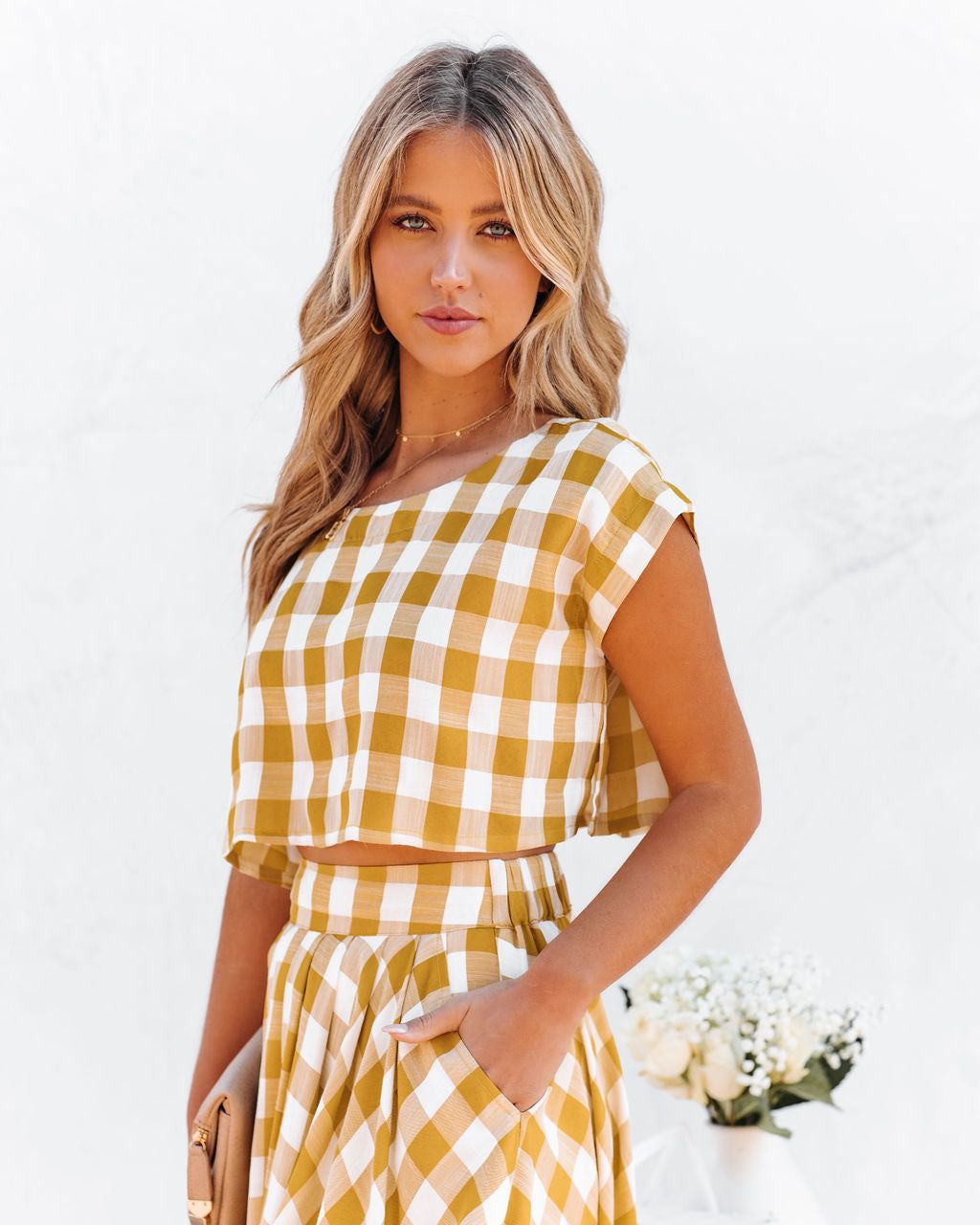 Athina Cotton Blend Gingham Crop Top - Mustard - LAST CHANCE sold by Vici product image thumbnail 7