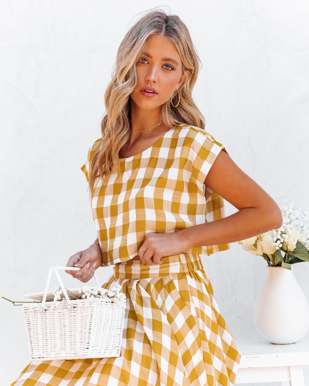 Athina Cotton Blend Gingham Crop Top - Mustard - LAST CHANCE sold by Vici product image thumbnail 3