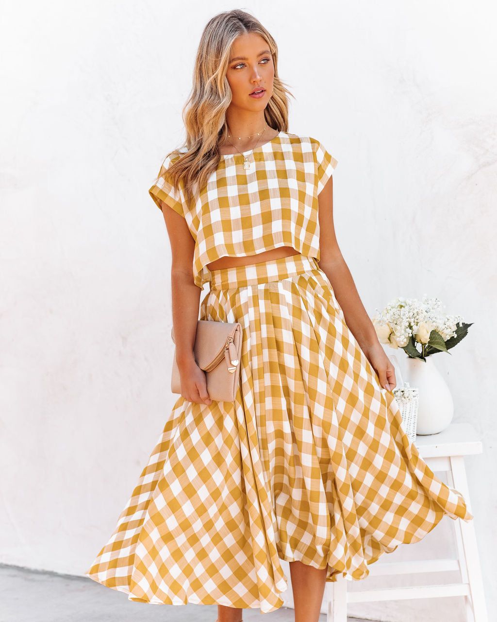 Athina Cotton Blend Gingham Crop Top - Mustard - LAST CHANCE sold by Vici product image thumbnail 8