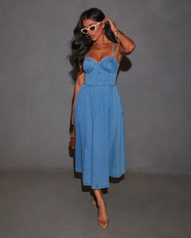 Vienna Voyage Denim Midi Dress sold by Vici