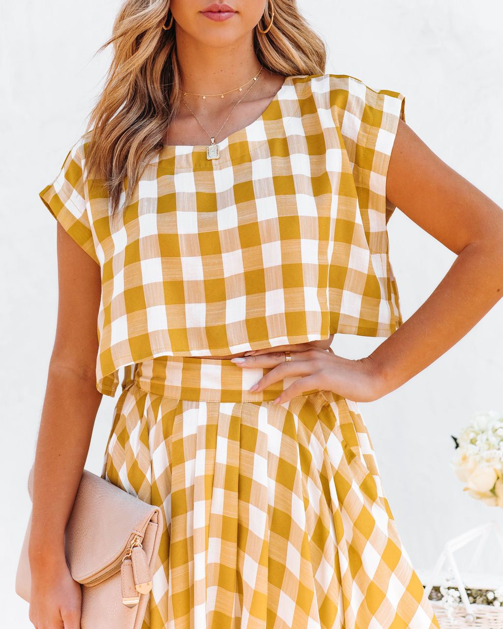 Athina Cotton Blend Gingham Crop Top - Mustard - LAST CHANCE sold by Vici product image thumbnail 5