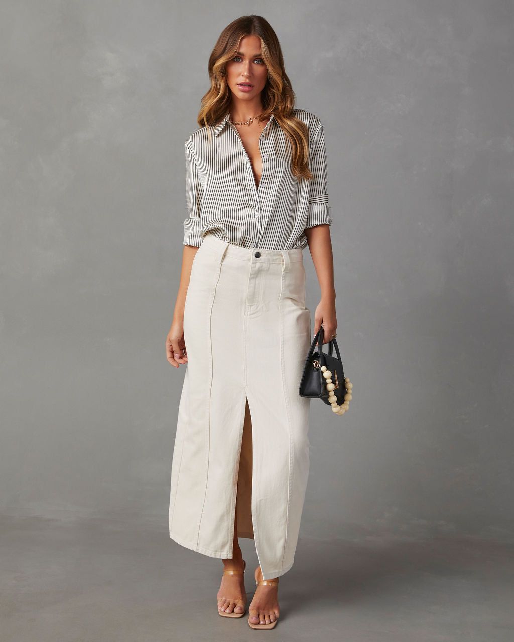 Jessey Striped Oversized Button Down Top - Ivory sold by Vici product image thumbnail 2