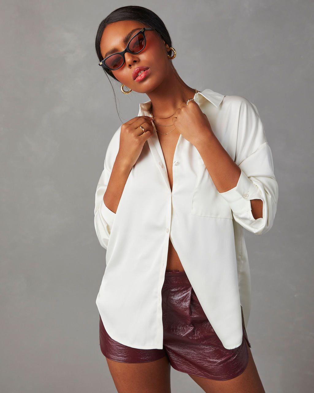 Midsummer Romance Satin Button Down Top sold by Vici product image thumbnail 5