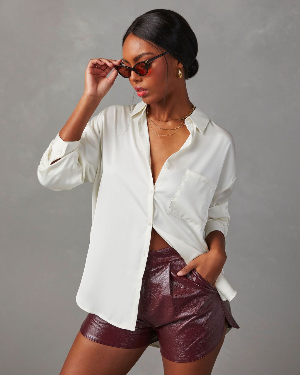Midsummer Romance Satin Button Down Top sold by Vici product image thumbnail 2