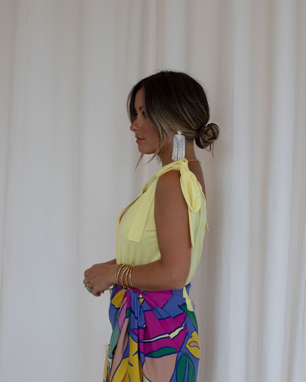 Winfrey Drape Shoulder Tie Bodysuit - Lemon - SALE sold by Vici product image thumbnail 4