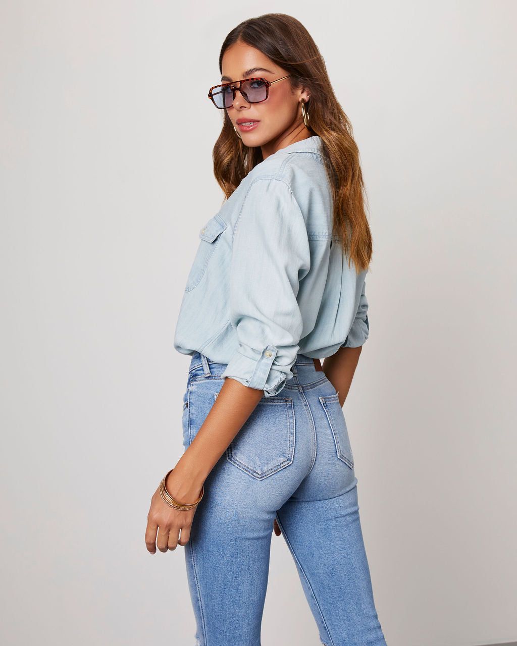 Saleigh Pocketed Button Down Top - Light Blue sold by Vici product image thumbnail 2