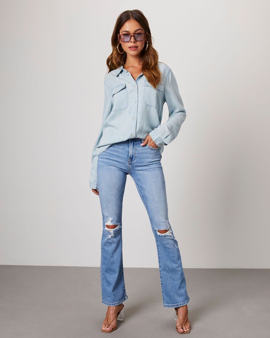Saleigh Pocketed Button Down Top - Light Blue sold by Vici product image thumbnail 4