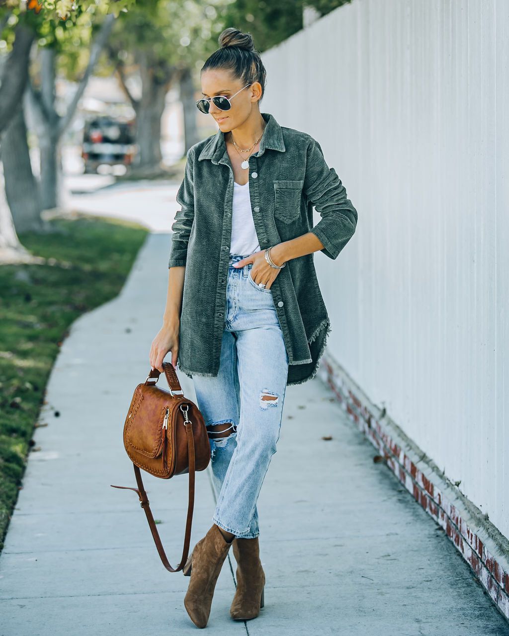 Tristan Frayed Cotton Corduroy Shacket - Olive - FINAL SALE sold by Vici product image thumbnail 5